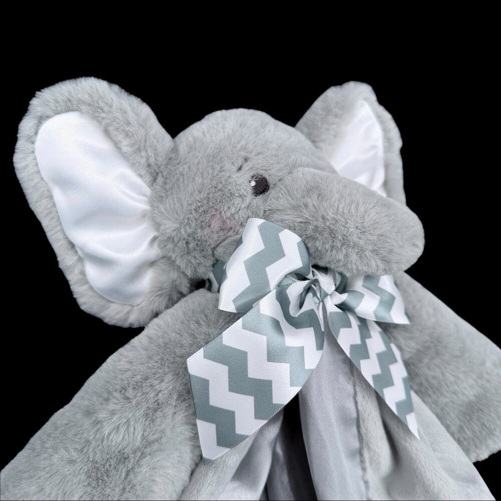 Bearington Baby Grey Elephant Security Blanket Lovey Satin 16 In